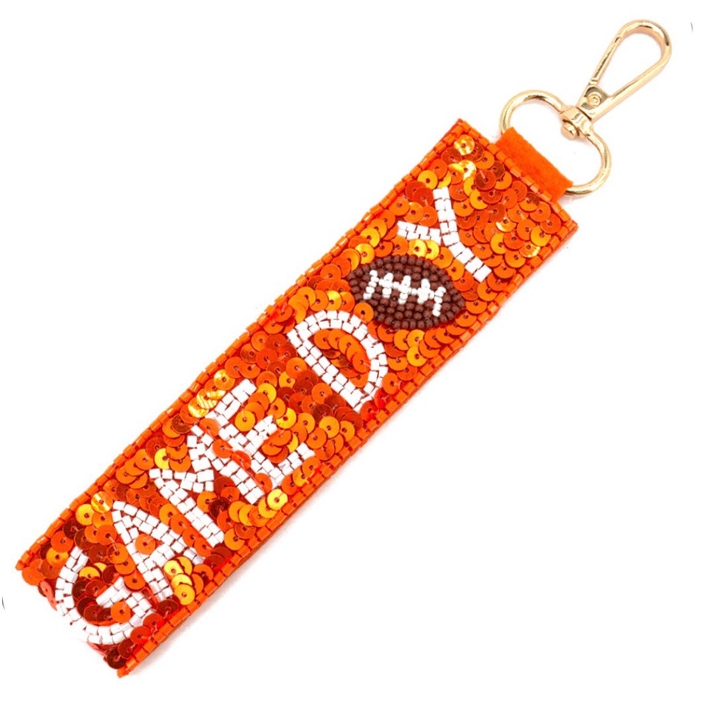 Vigla NWT Orange/White Game Day Football Seed Bead Sequin Keychain Wristlet
